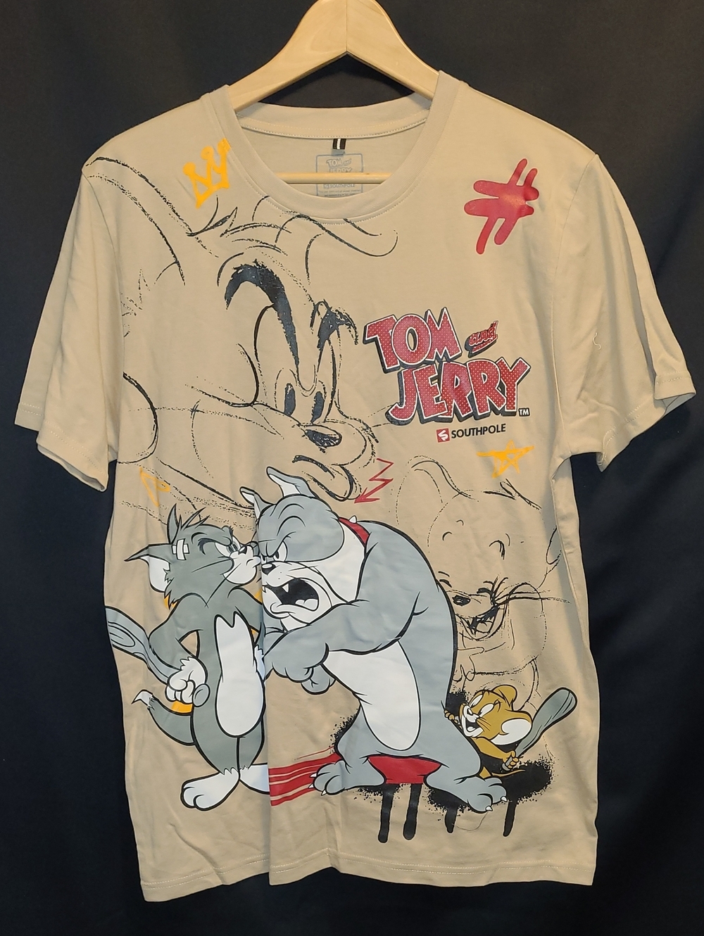 Tom & Jerry X SOUTHPOLE Graphic Tee in Beige with Gray Characters